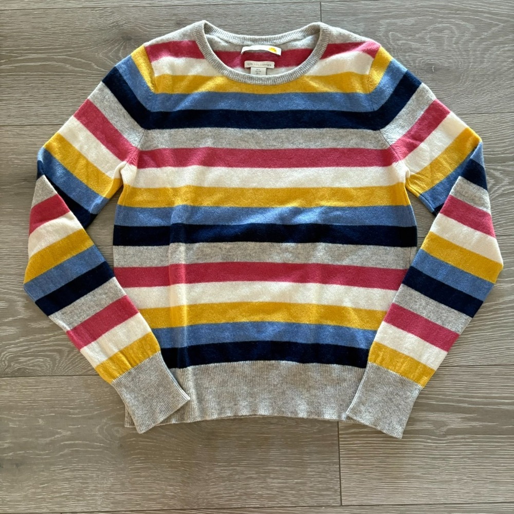 C&C California Womens Multicolor Striped 2 Ply Cashmere Crewneck Sweater Size‎ L